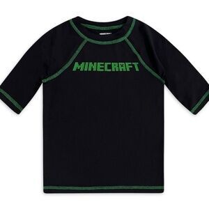 Minecraft Boy’s Short Sleeve Rash Guard, Black/Green